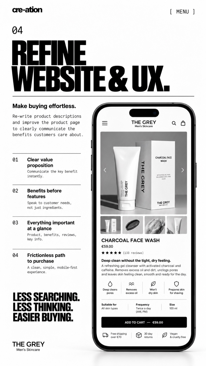 04. Refine website and UX. Clear value propositions, benefits, useful information and an easier path to purchase.